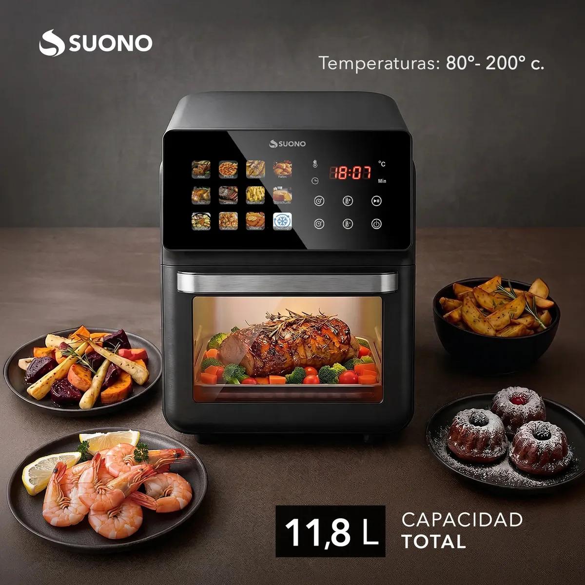 Freidora De Aire Suono Airfryer Neo Oven Descongela Fríe Asar Recalenta 12 L Comida Saludable Pantalla Xl Color Negro