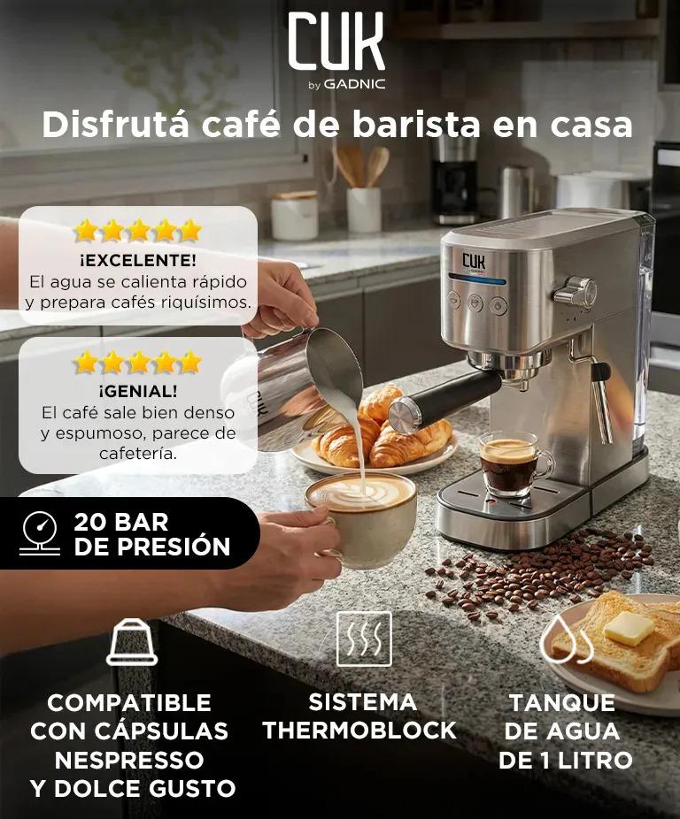 Cafetera Espresso Cuk By Gadnic 20 Bar 3 En 1 Cápsulas Nespresso Y Dolce Gusto + Jarrito De Leche