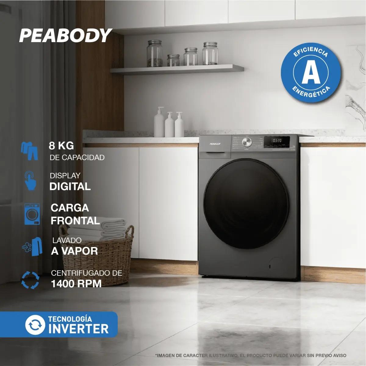 Lavarropas Automático Inverter Peabody Carga Frontal 8kg