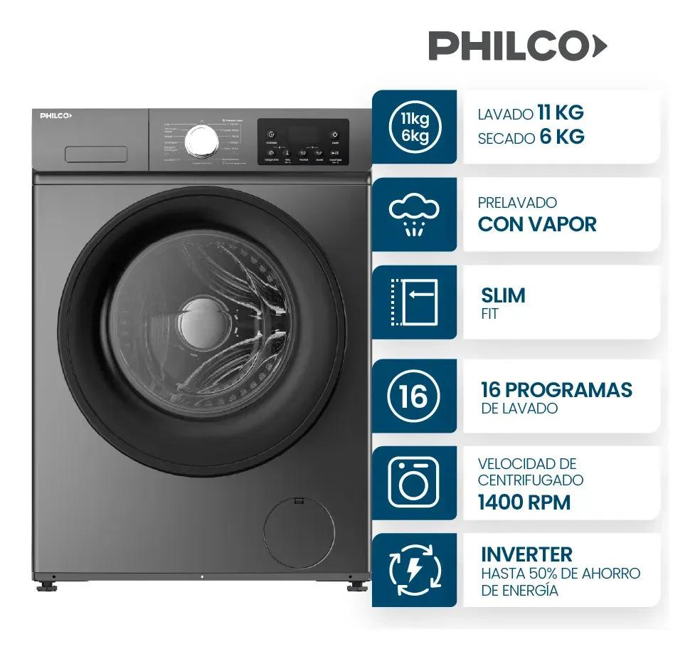 Lavasecarropas Philco 11/6 Kg Carga Frontal Inverter Gris