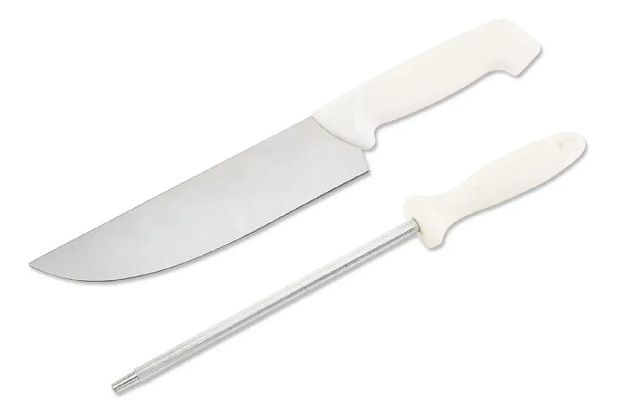Cuchillo Tramontina Asado Carnicero 8 Pulgadas Con Chaira Blanco