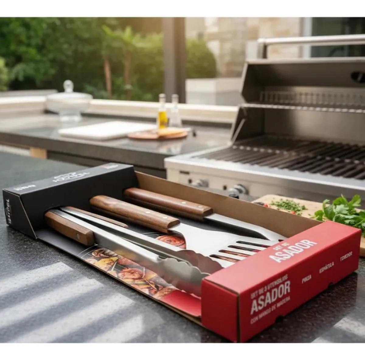 Set Asador Parrillero 3 Piezas Acero Inoxidable Jovifel