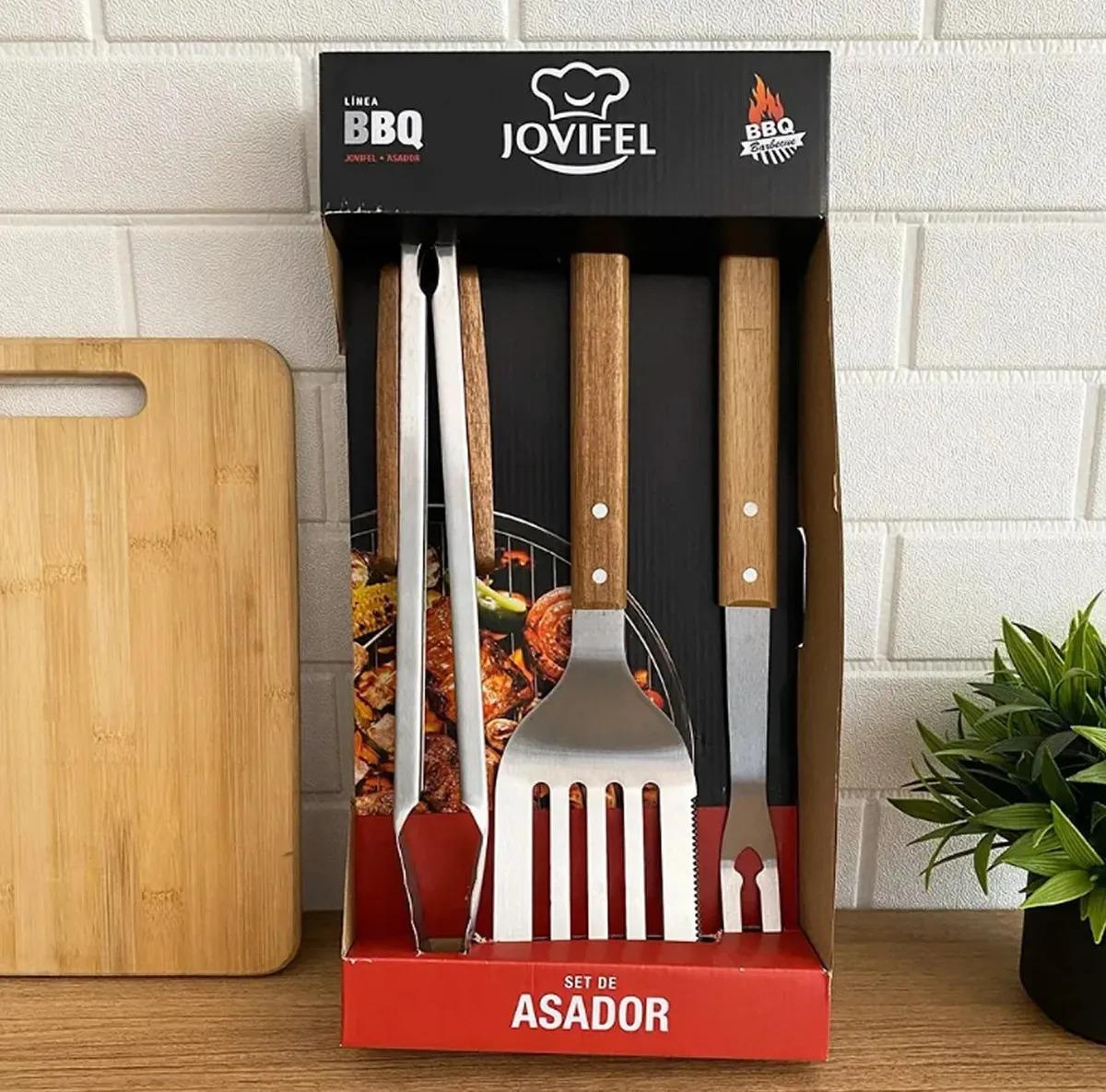 Set Asador Parrillero 3 Piezas Acero Inoxidable Jovifel