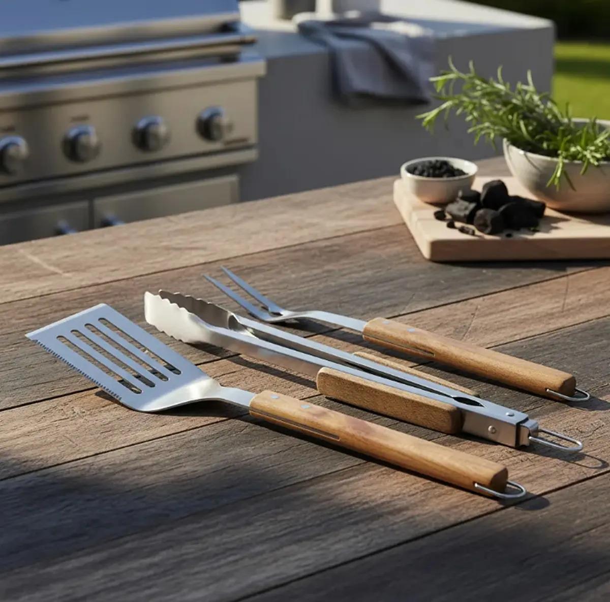 Set Asador Parrillero 3 Piezas Acero Inoxidable Jovifel