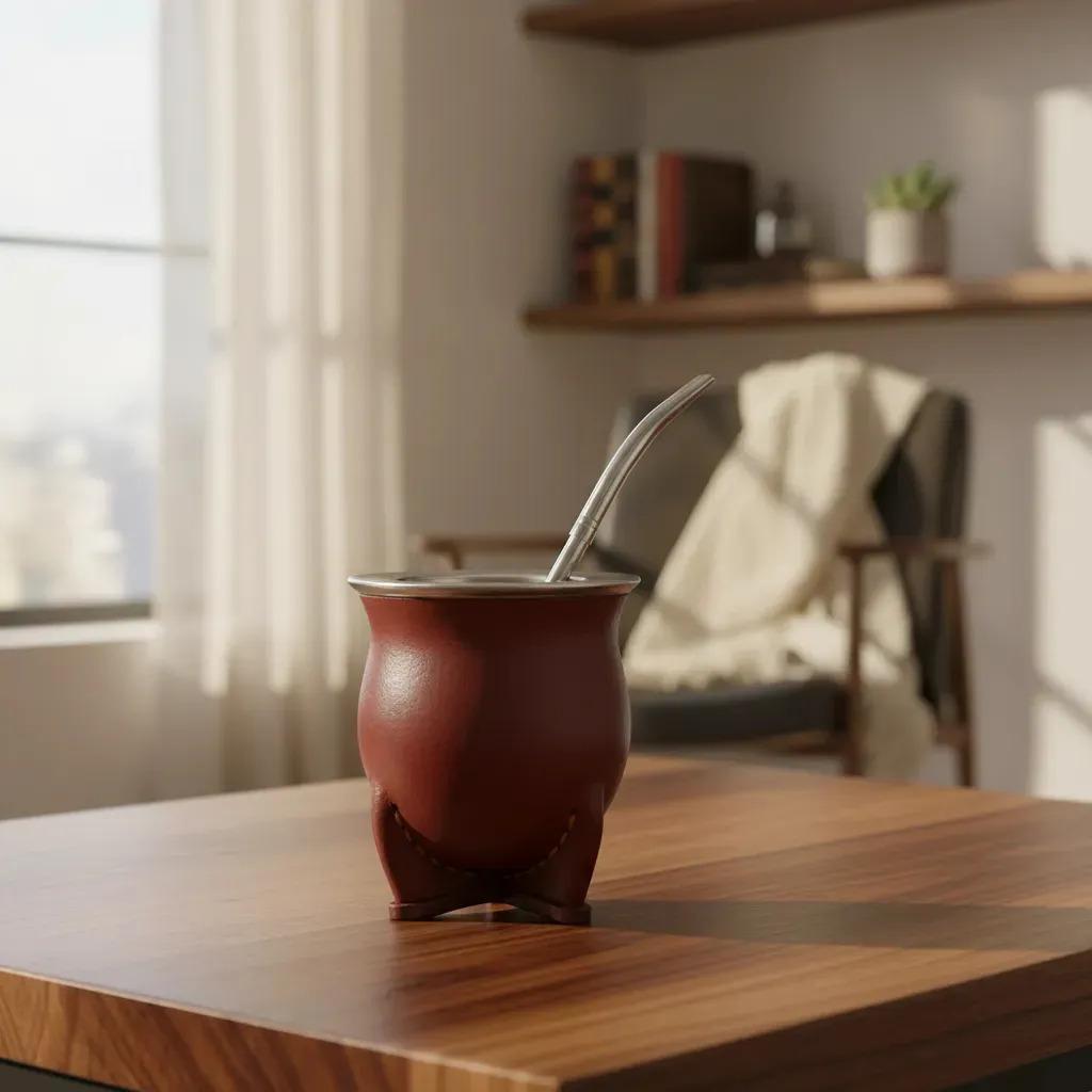 Mate Calabaza Camionero Cuero + Bombilla Pico De Loro Marrón