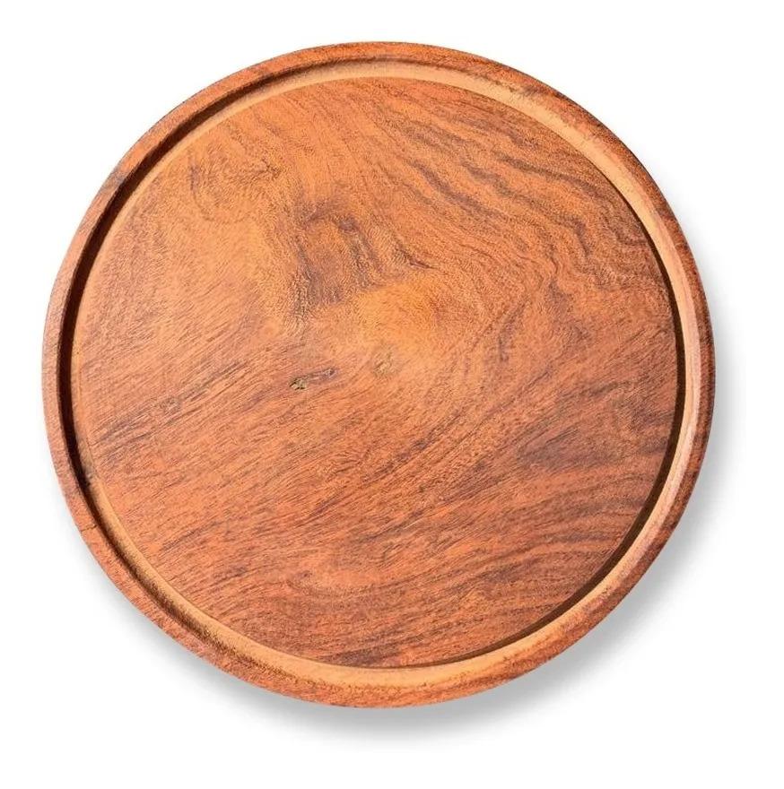 12 Platos Tabla Asado Madera Para Picadas Redondo Algarrobo Marrón