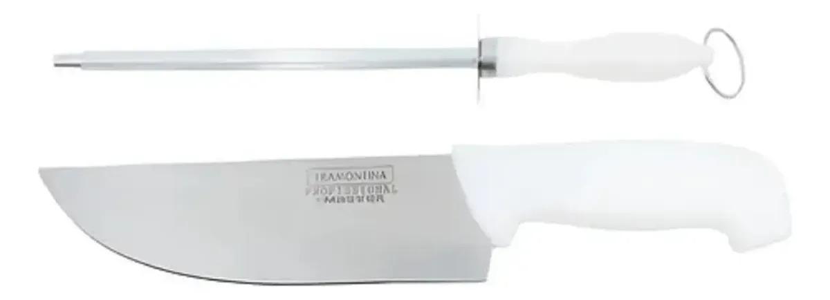 Cuchillo Tramontina Asado Carnicero 8 Pulgadas Con Chaira Blanco